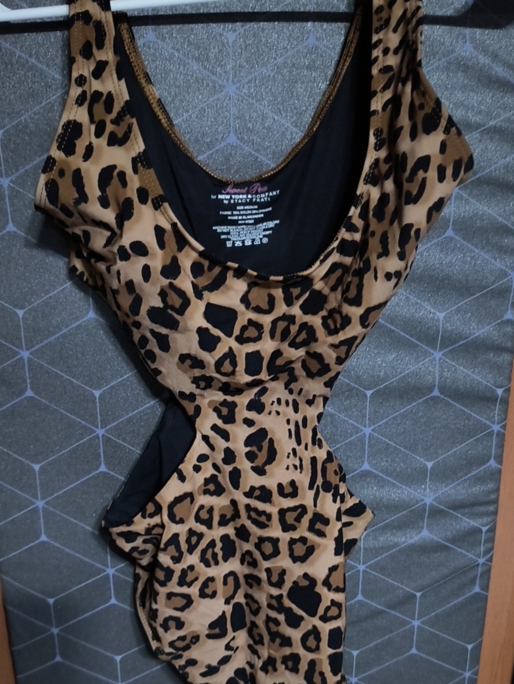 New York & Company Leopard Print Scoop Bodysuit - Black & Brown